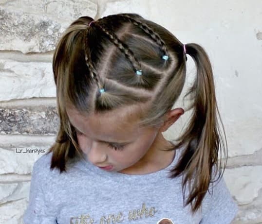 Angled Braids On Top And Ponytails On The Sides