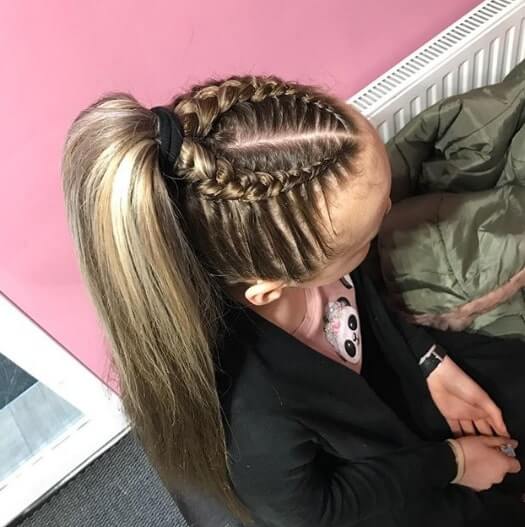 Center Parted Hairstyle With Dagger Braids And Ponytail